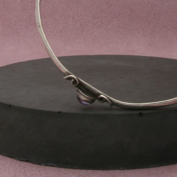 taxco mexico sterling silver vintage scrolled amethyst bangle bracelet size 8in - Picture 2 of 3